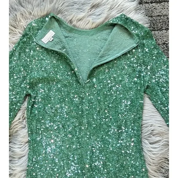 Ashish Green Twist Sequin Maxi Dress Medium Long Sleeve NWOT Sheath (MSRP $2500)
